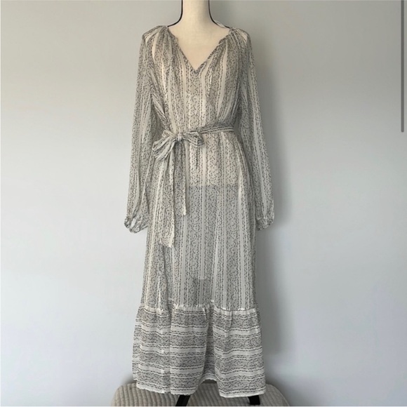 Banana Republic White Black Dot Sheer Chiffon Boho Midi Dress - Picture 2 of 14